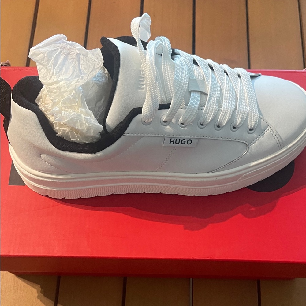 Hugo Boss Women's White Sneakers with Black Accents
